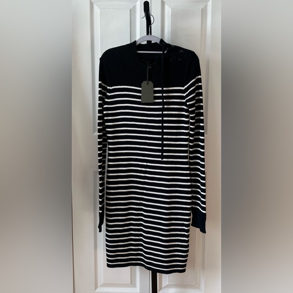 NWT Allsaints Striped Black and White Sweater Dress - Picture 7 of 11